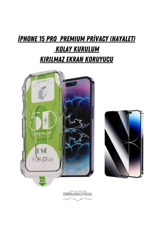 ıPhone 15 Pro Uyumlu Premium Prıvacy Hayalet Magıc Glass Kolay Kurulum Kırılmaz Ekran Koruyucu