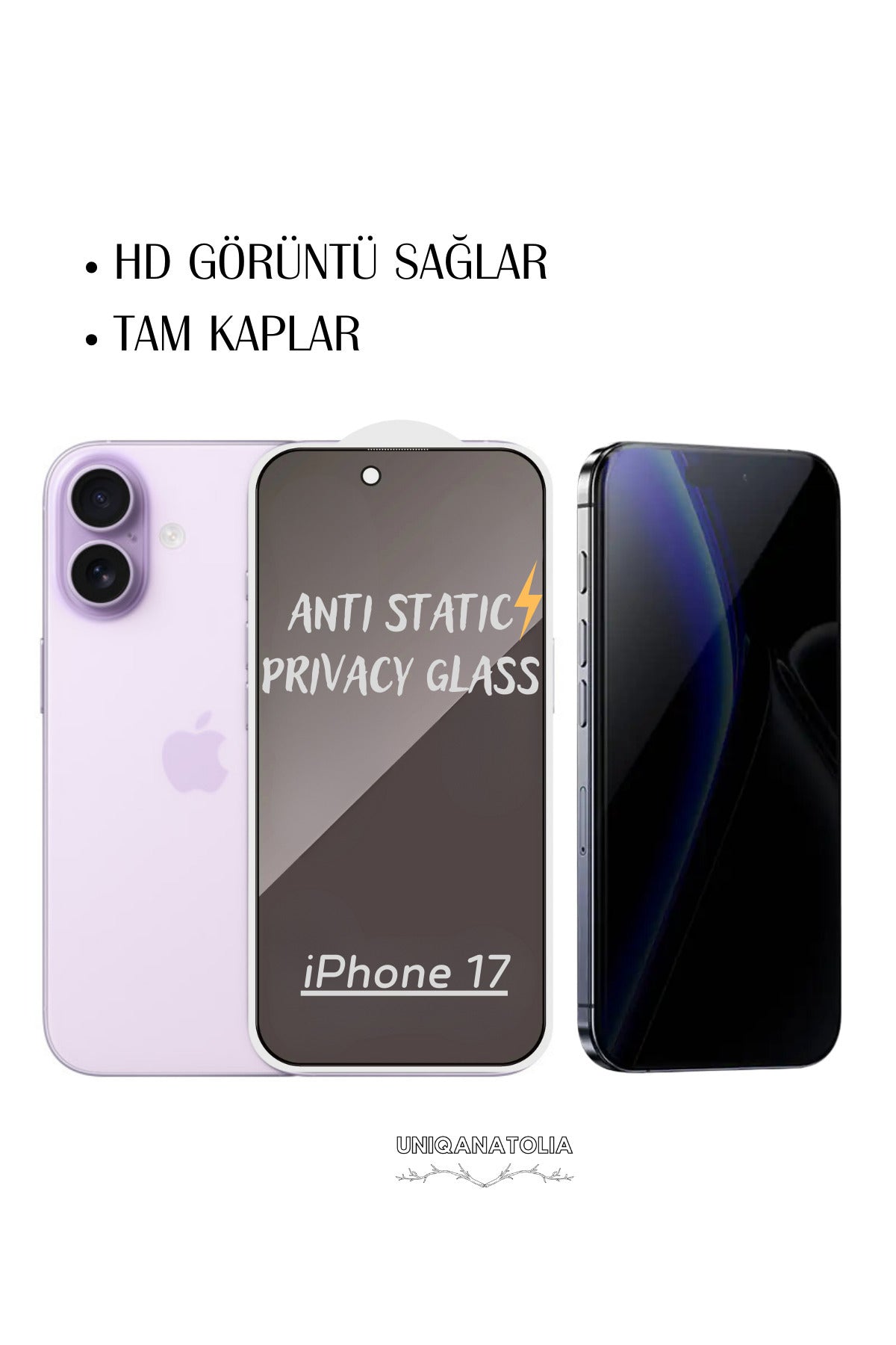 iPhone 17 Anti-Static 3D Prıvacy Hayalet Toz Tutmayan Kırılmaz Ekran Koruyucu