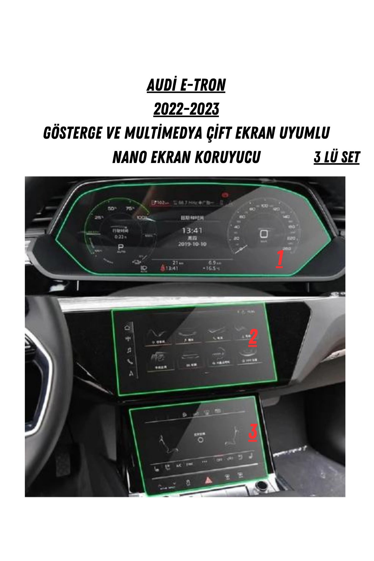 Audi E-tron 2022 2023 Gösterge Ve Multimedya Çift Ekran Uyumlu Nano Ekran Koruyucu