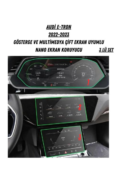 Audi E-tron 2022 2023 Gösterge Ve Multimedya Çift Ekran Uyumlu Nano Ekran Koruyucu