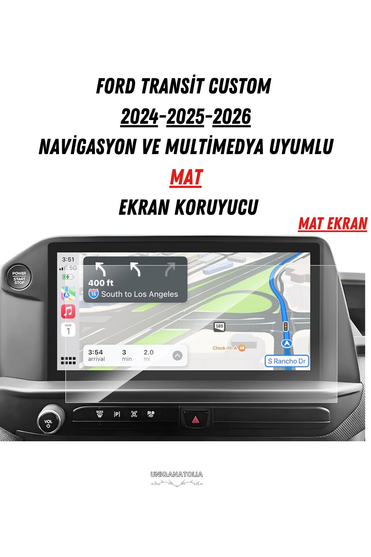 Ford Transit Custom 2024-2025-2026 Multimedya Uyumlu Mat Ekran Koruyucu