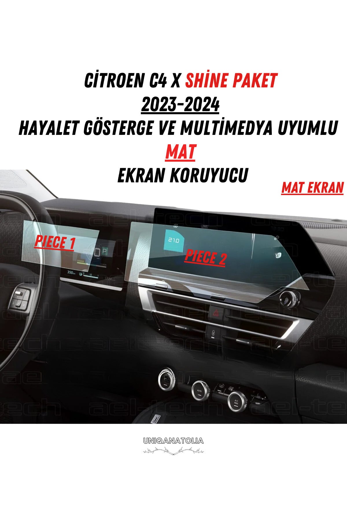 Citroen C4x Shine Paket Uyumlu Hayalet Ekran Ve Multimedya Mat Ekran Koruyucu