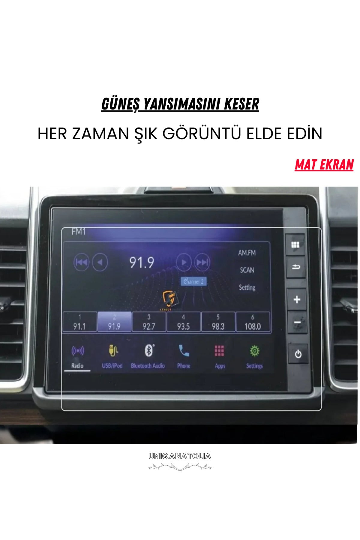 Honda Yeni City 2024 Navigasyon ve Multimedya Uyumlu Mat Ekran Koruyucu