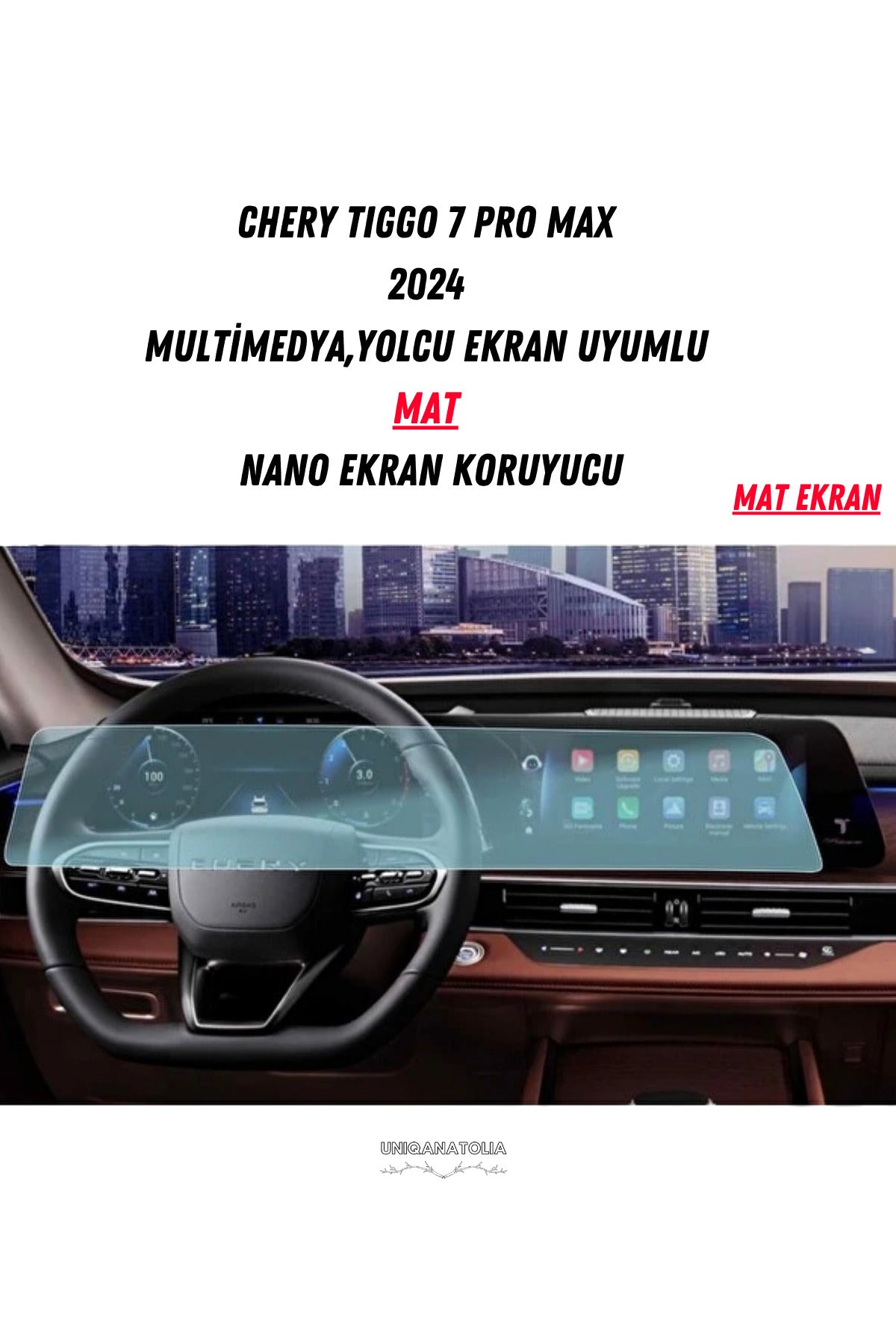 Chery Tıggo 7 Pro Max 2024 Dijital Gösterge ve Multimedya Uyumlu Mat Ekran Koruyucu