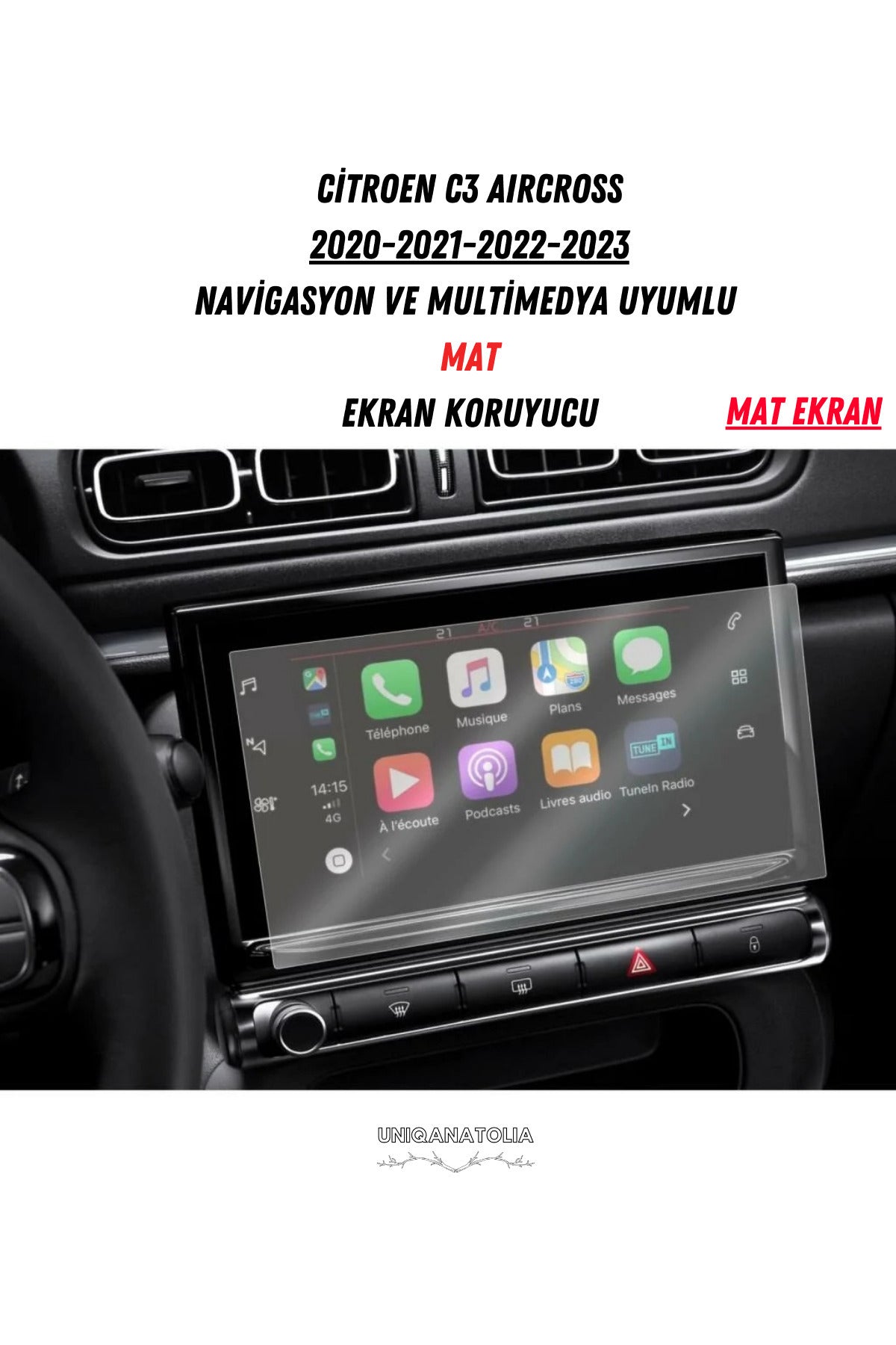 Citroen C3 Aircross 2020-2023 Navigasyon ve Multimedya Uyumlu Mat Ekran Koruyucu