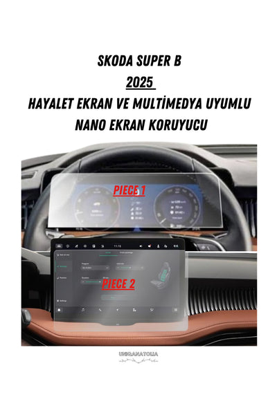 Skoda Superb 2025 Hayalet Gösterge ve Multimedya Uyumlu Mat Ekran Koruyucu
