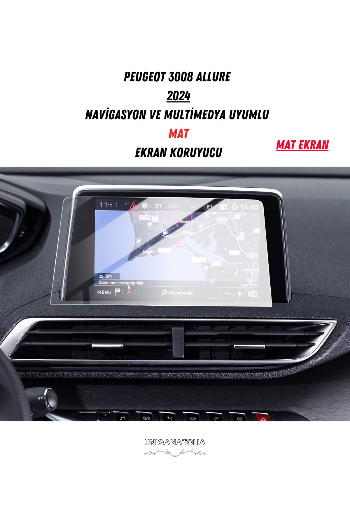 Peugeot 3008 Allure 2024 Navigasyon ve Multimedya Uyumlu Mat Ekran Koruyucu