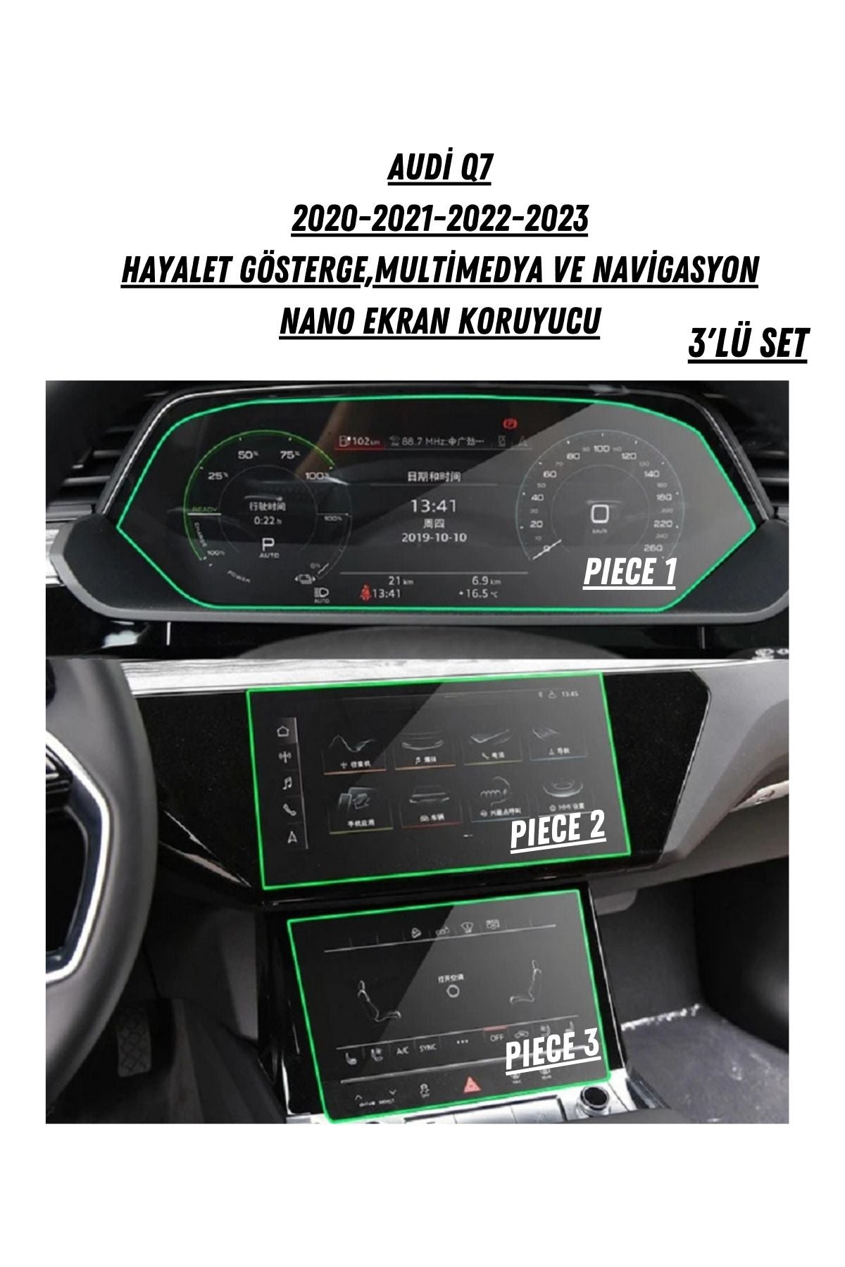 Audi Q7 2020-2023 Hayalet Gösterge Ve Multimedya Çift Ekran Uyumlu Nano Ekran Koruyucu