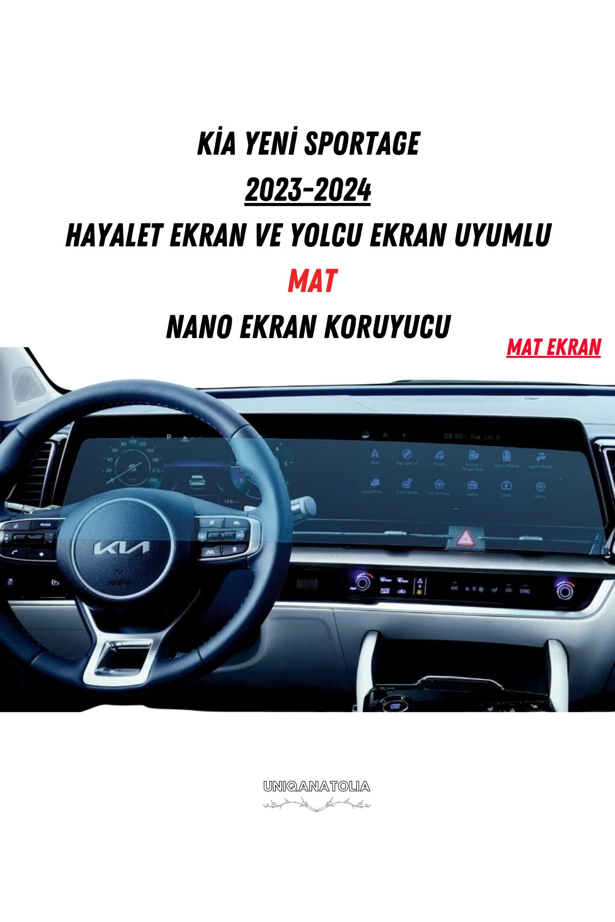 Kia Yeni Sportage 2023-2024 Uyumlu Dijital Gösterge ve Bilgi Ekran Uyumlu Mat Ekran Koruyucu