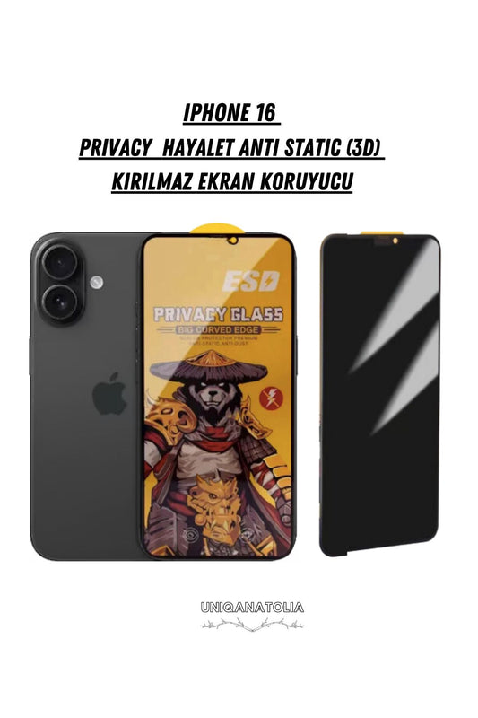 iPhone 16 Anti-Static 3D Privacy Hayalet Toz Tutmayan Kırılmaz Ekran Koruyucu