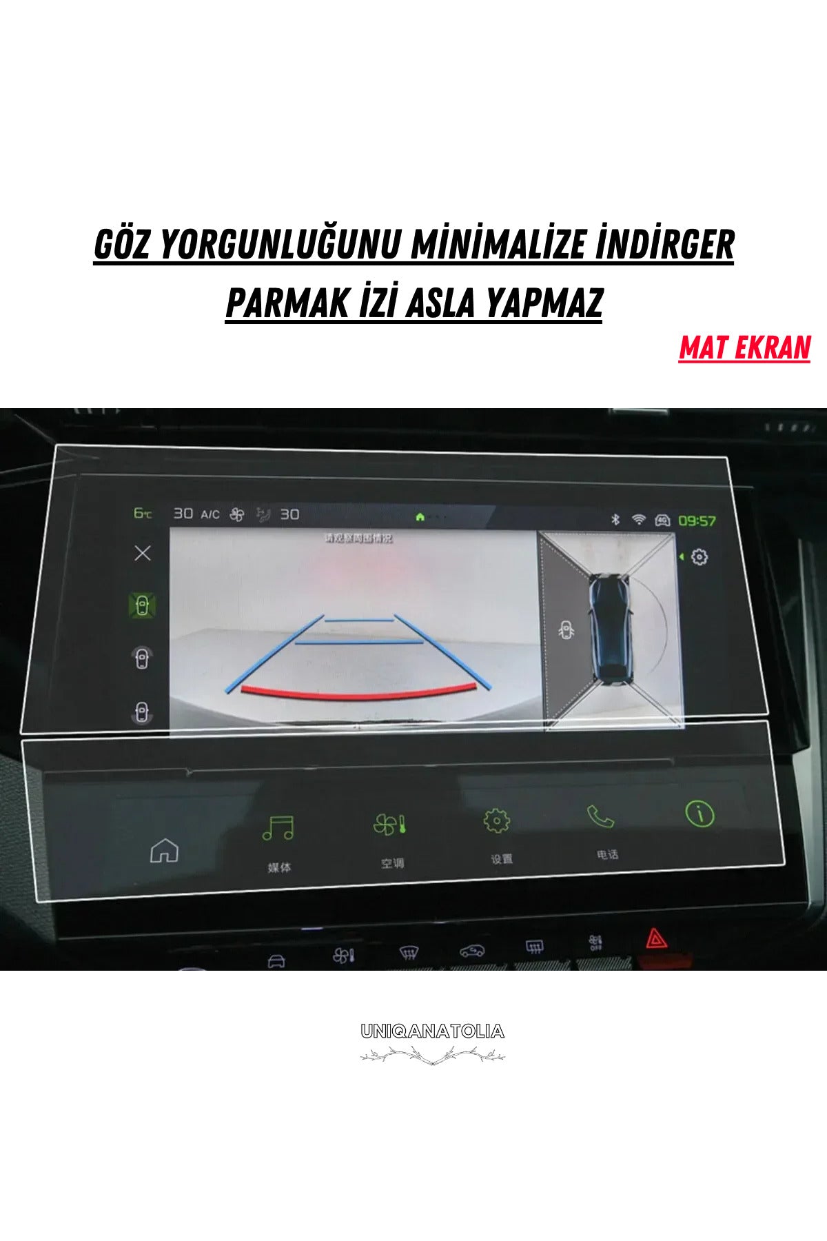 Peugeot 308 GT Line 2022-2024 Navigasyon ve Multimedya Uyumlu Mat Ekran Koruyucu