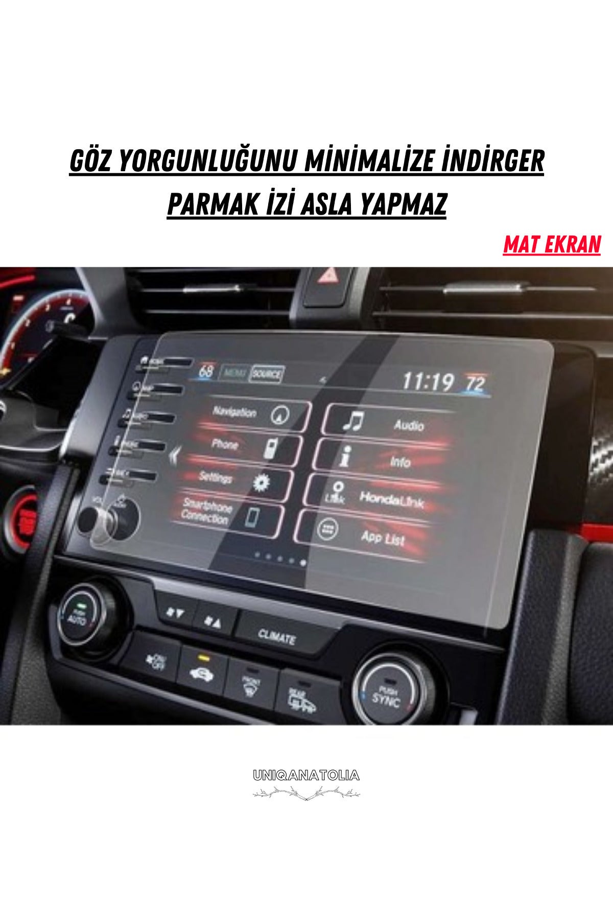 Honda Civic FC5 Makyajlı Kasa Navigasyon ve Multimedya Uyumlu Mat Ekran Koruyucu