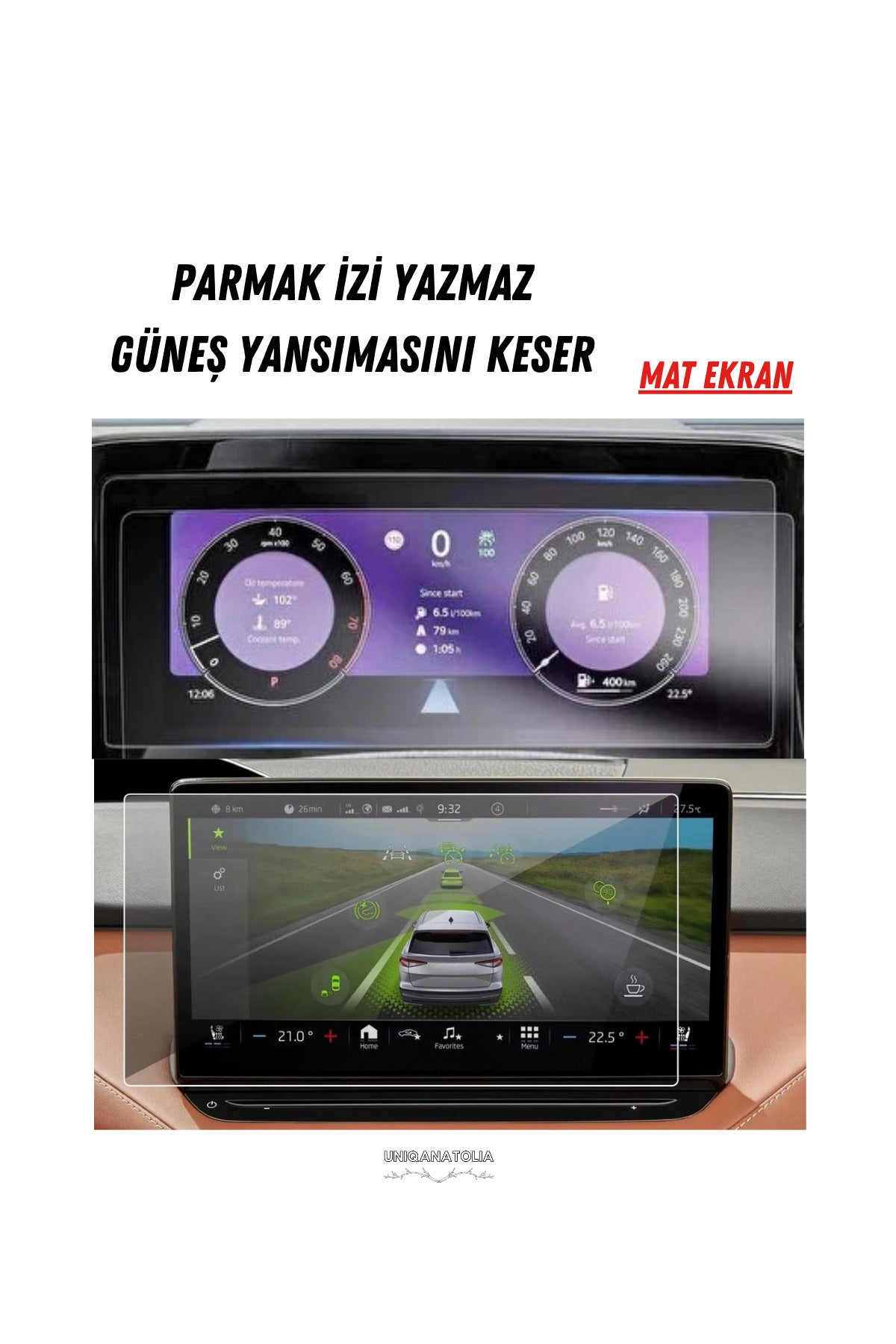 Skoda Kodiaq 2025-2026 Hayalet Ekran ve Multimedya Uyumlu Set Mat Ekran Koruyucu