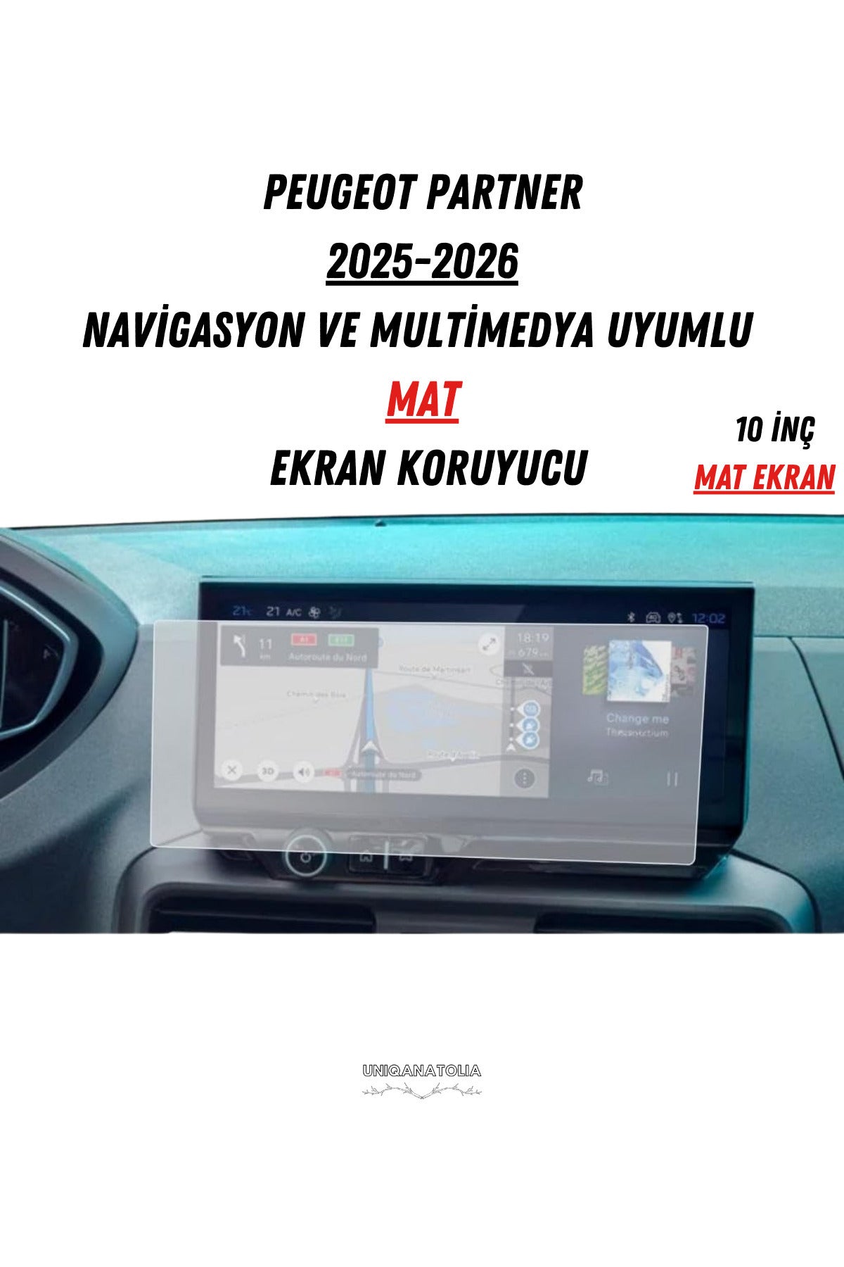Peugeot Partner 2025-2026 Navigasyon ve Multimedya Uyumlu Mat Ekran Koruyucu
