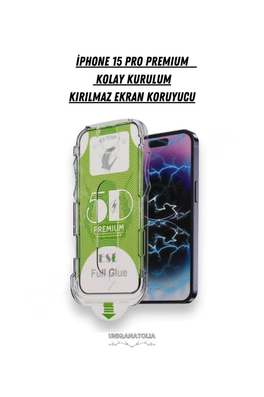 ıPhone 15 Pro  UyumluPremium Magıc Glass Kolay Kurulum Kırılmaz Ekran Koruyucu