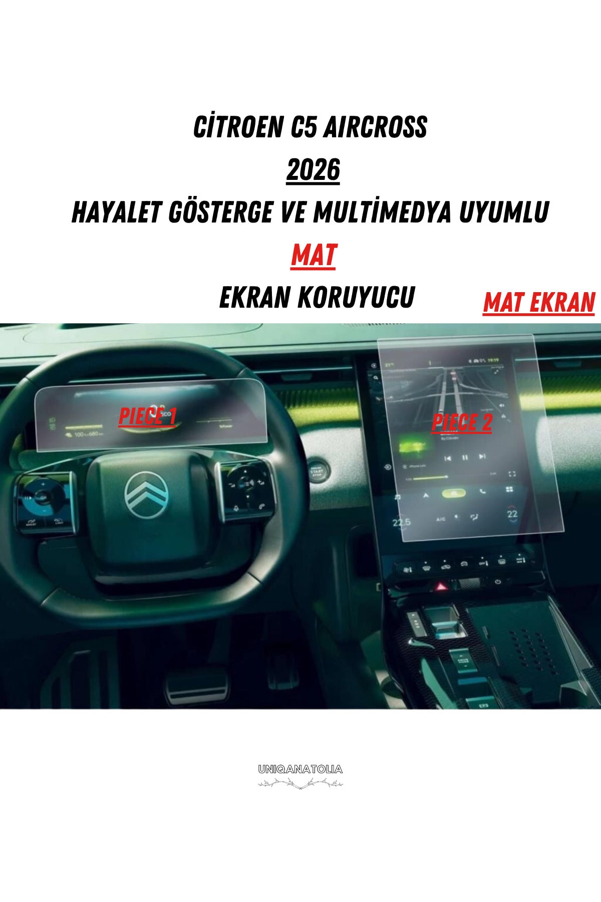 Citroen C5 Aircross 2026 Hayalet Gösterge ve Multimedya Uyumlu Set Mat Ekran Koruyucu