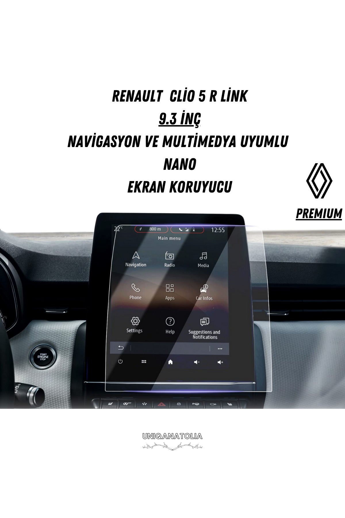 Renault Clio 5 R Link 9.3 İnç Navigasyon ve Multimedya Uyumlu Mat Ekran Koruyucu