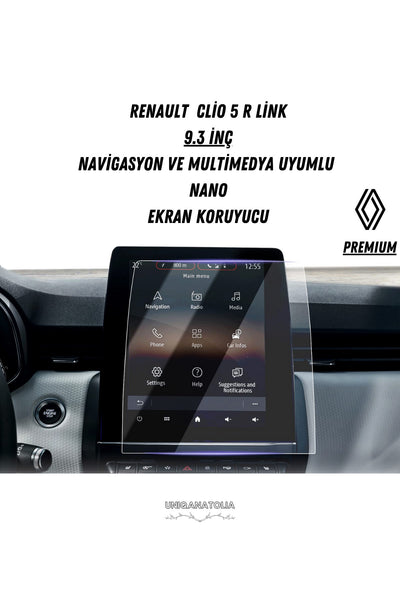 Renault Clio 5 R Link 9.3 İnç Navigasyon ve Multimedya Uyumlu Mat Ekran Koruyucu