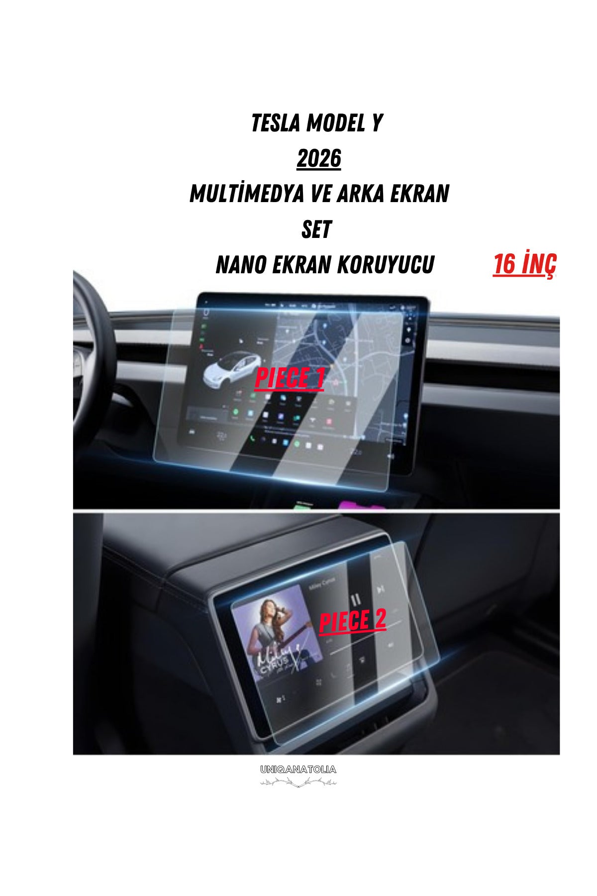 Tesla Model Y 2026 Multimedya ve Arka Ekran Uyumlu Nano Ekran Koruyucu