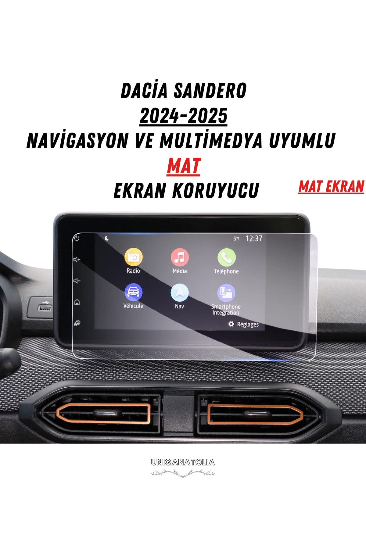 Dacia Sandero 2024-2025 Navigasyon Ve Multimedya Uyumlu Mat Ekran Koruyucu