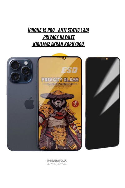 iPhone 15 Pro Antı-Statıc 3D Prıvacy Hayalet Toz Tutmayan Kırılmaz Ekran Koruyucu
