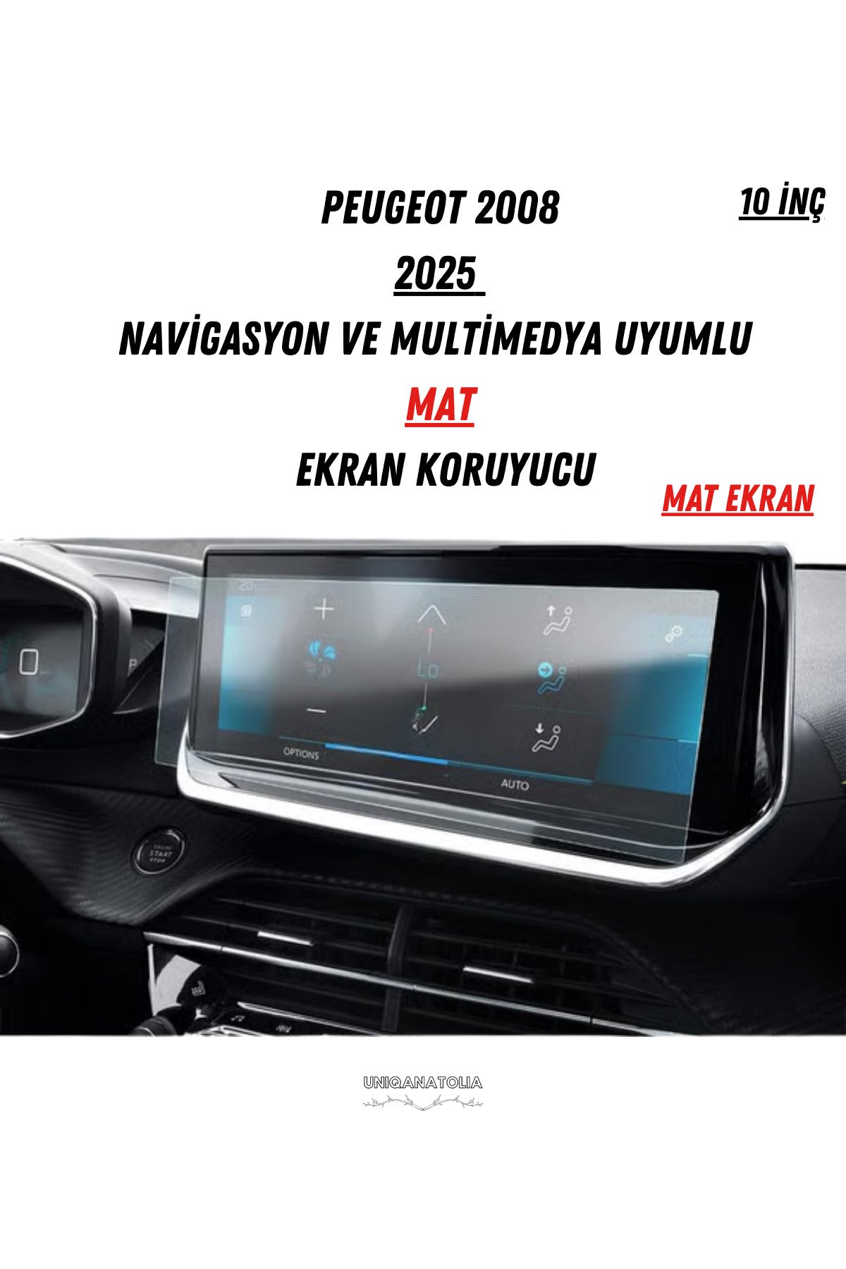 Peugeot 2008 Navigasyon ve Multimedya Uyumlu 2025 Mat Ekran Koruyucu