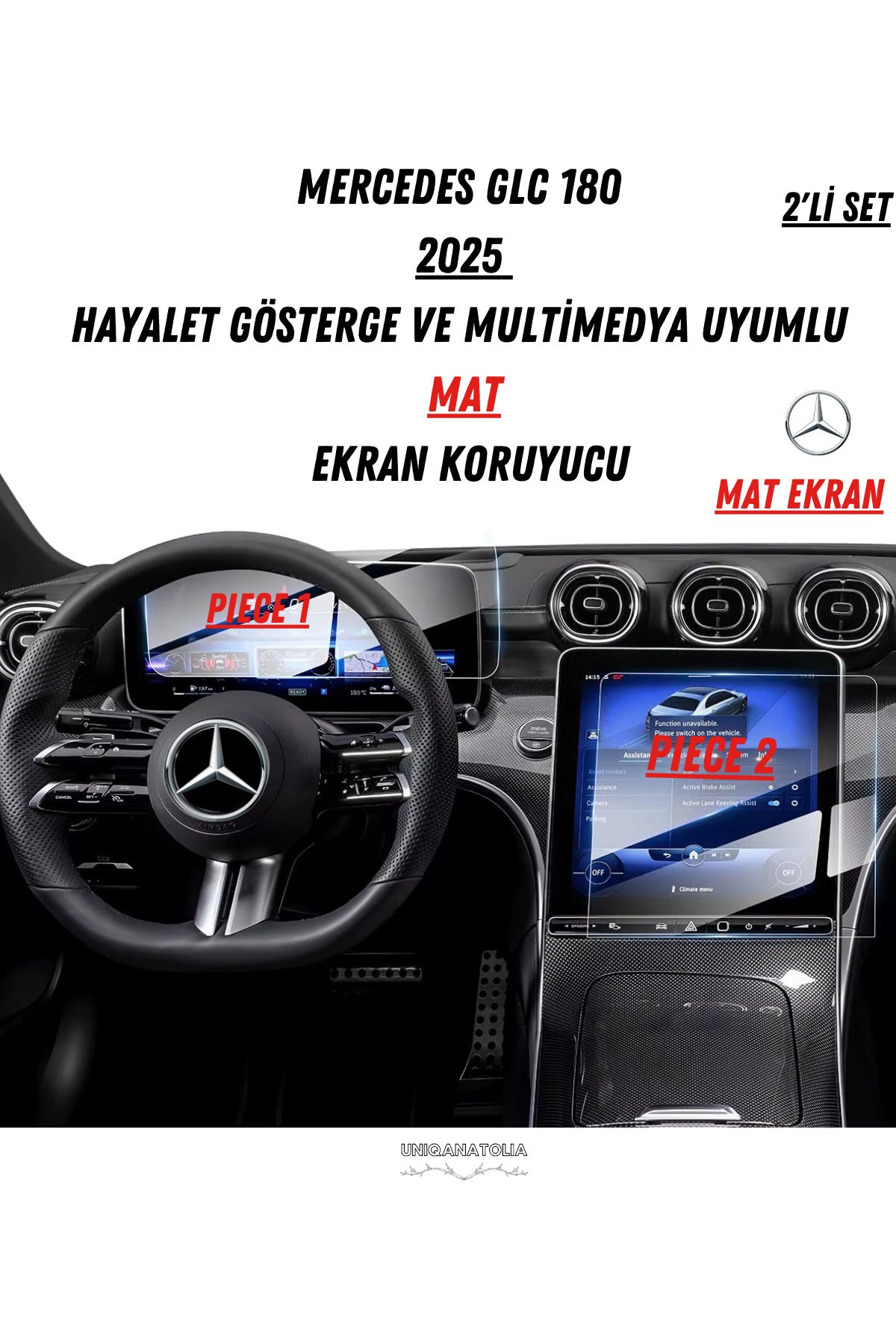 Mercedes GLC 180 2025 Hayalet Gösterge ve Multimedya Uyumlu Set Mat Ekran Koruyucu