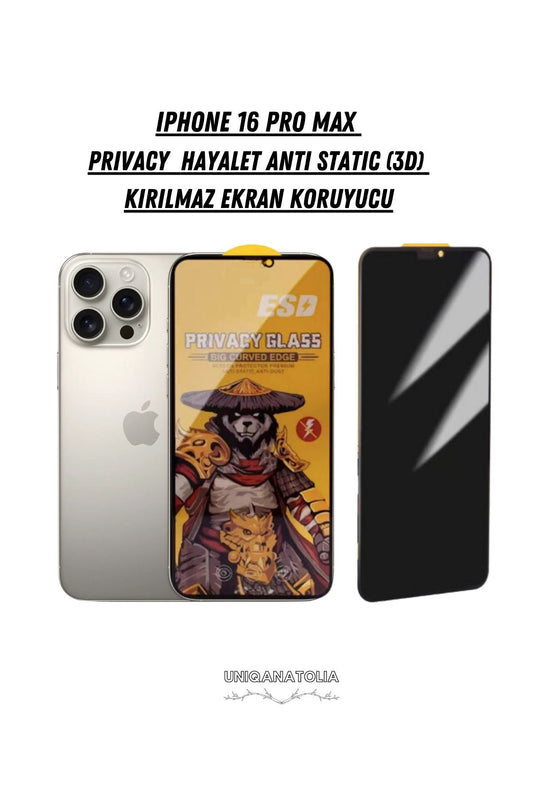 iPhone 16 Pro Max Anti-Static 3D Privacy Hayalet Toz Tutmayan Kırılmaz Ekran Koruyucu