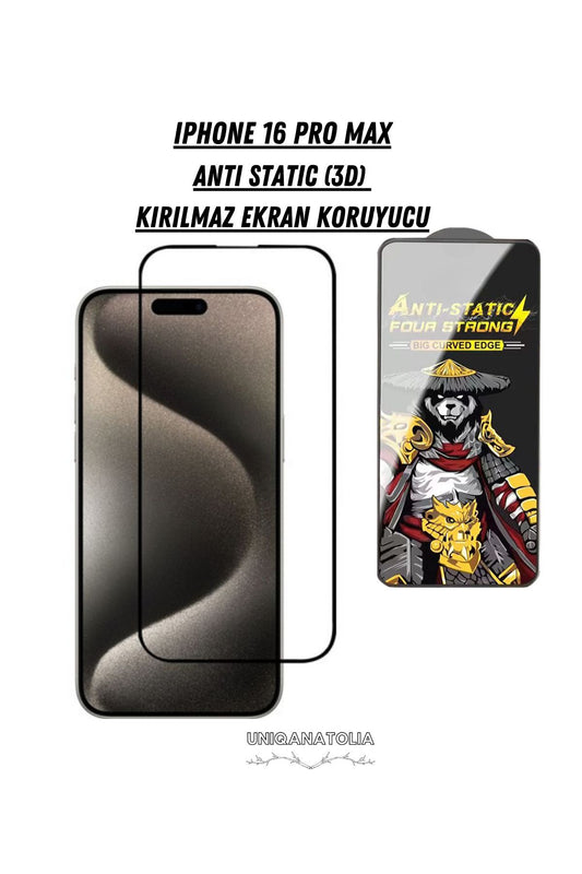 iPhone 16 Pro Max Anti-Static 3D Toz Tutmayan Kırılmaz Ekran Koruyucu