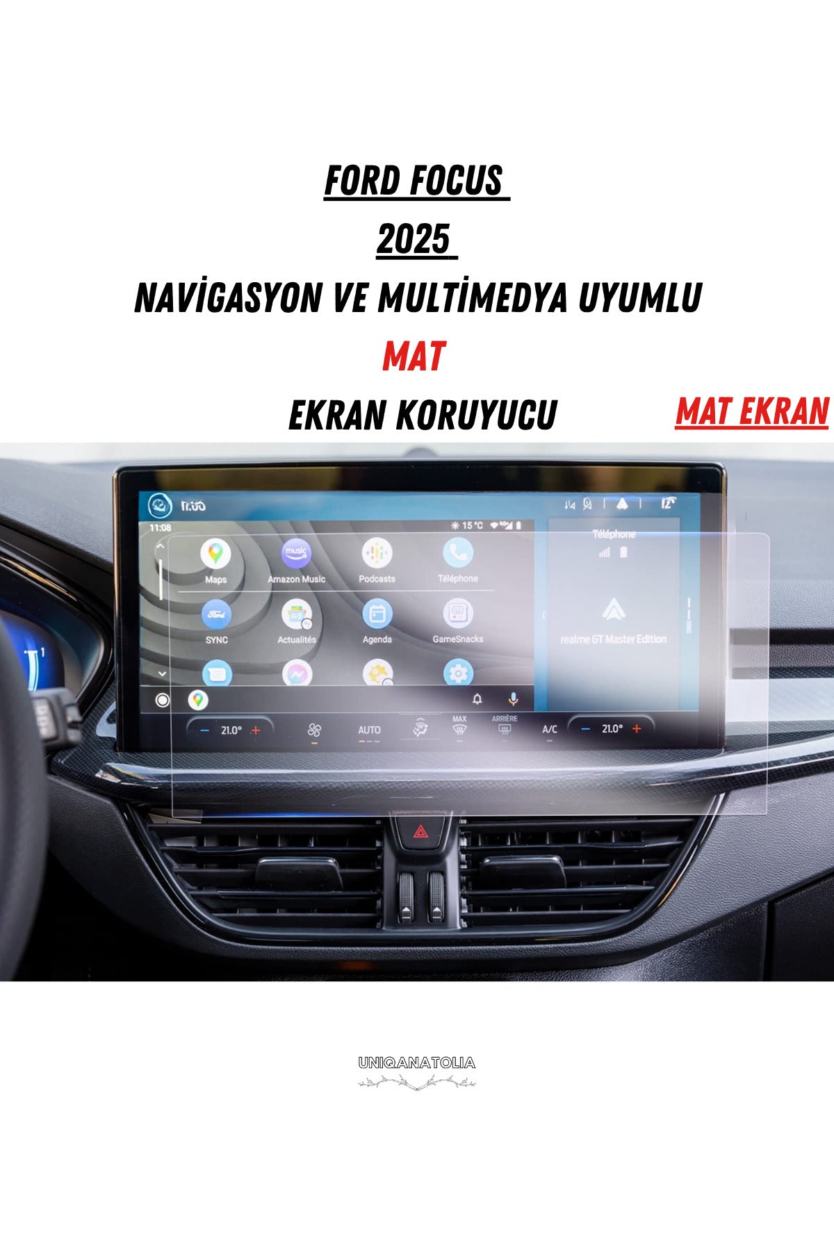 Ford Focus 2025 Navigasyon ve Multimedya Uyumlu Mat Ekran Koruyucu