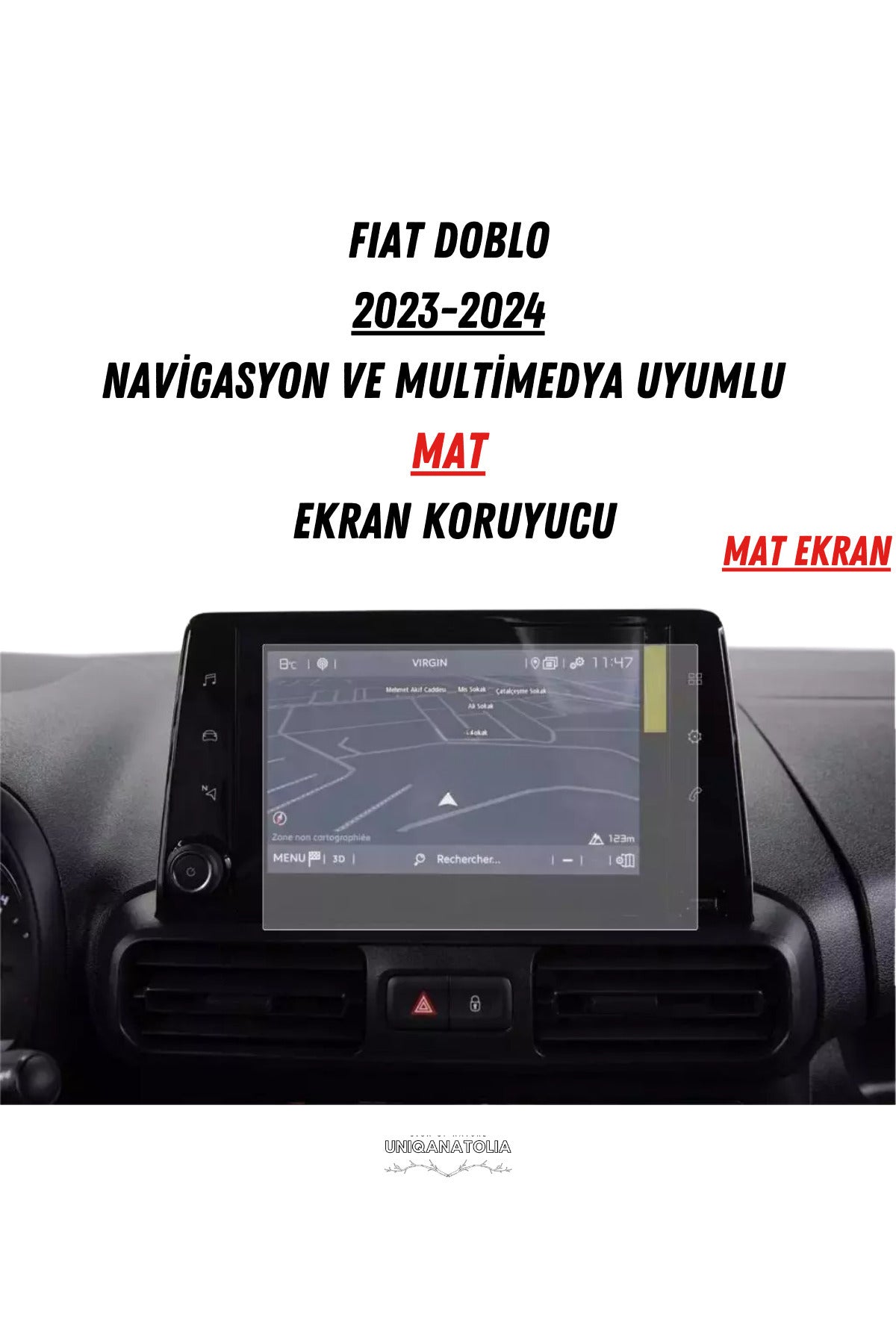 Fıat Doblo 2023-2024 Navigasyon ve Multimedya Uyumlu Mat Ekran Koruyucu