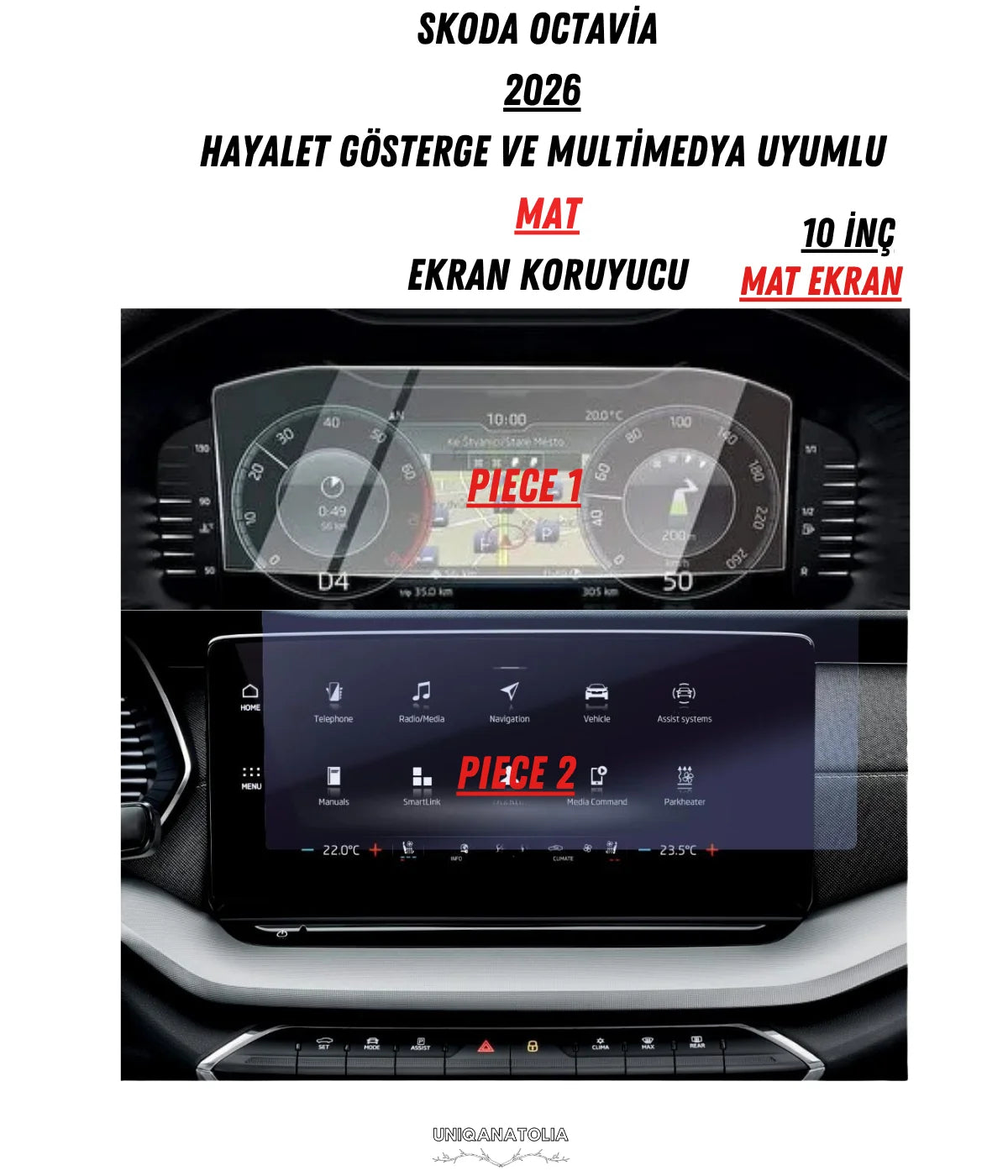 Skoda Octavia Hayalet Ekran ve Multimedya Uyumlu Set Mat Ekran Koruyucu